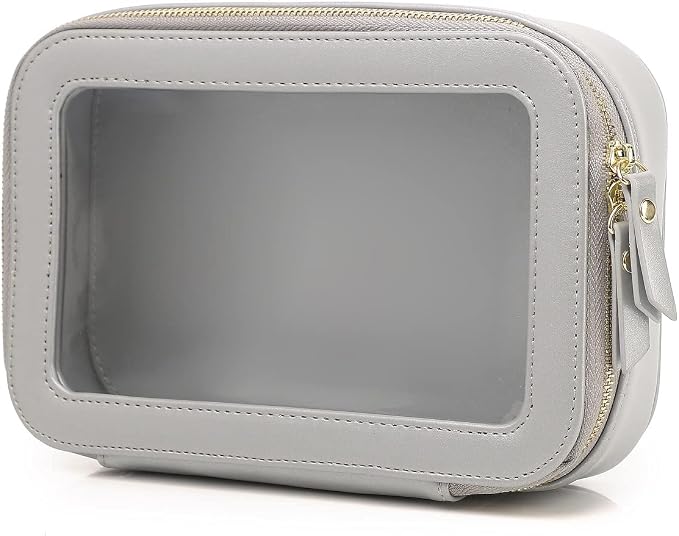 Pinkmik Clear Makeup Bag Transparent Travel Case for Cosmetics and Toiletries Women's Clear Car Bag with Zipper (Gray, Small) by Pinkmik