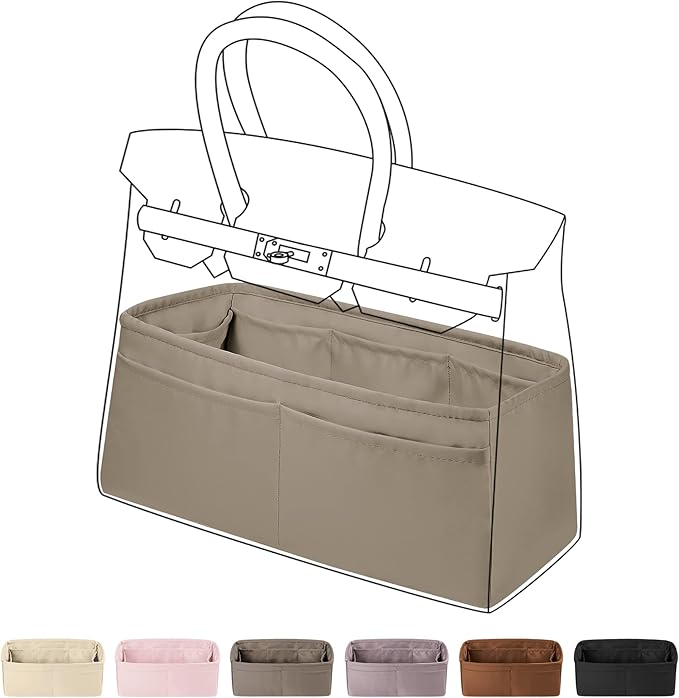 DGAZ Silk Purse Organizer Insert for Birkin Bag(Gris tourterelle,BK40) | Soft and Lightweight,Perfect Fit,Multi-pocket Storage,Bag Protector,Luxury Bag Care,Handmade,for Smooth Bag Organizer by DGAZ