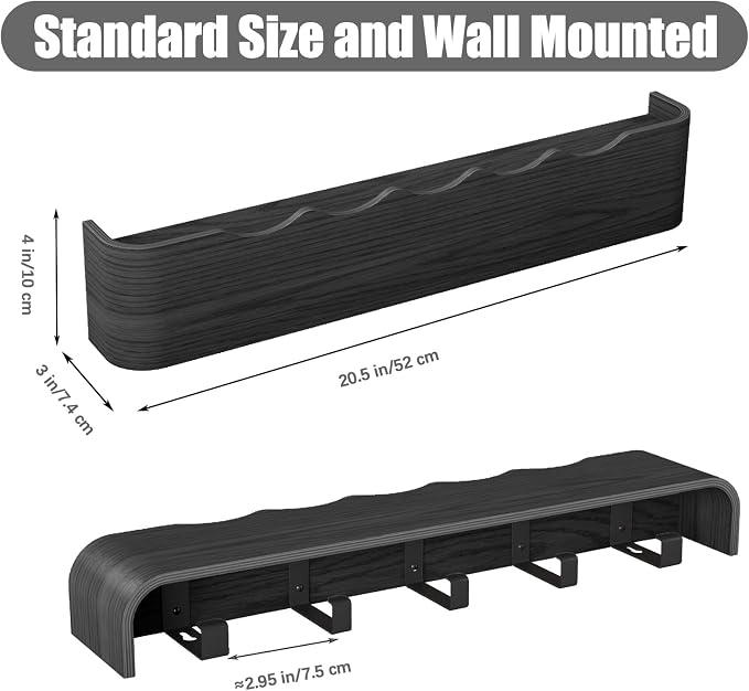 Coat Rack Wall Mount with Shelf 5 Hidden Hooks Modern Wooden Key Holder Entryway Organizer for Hallway Bedroom Bathroom Home Decor Storage for Hanging Coats Hats Bags Towels, Wave-Shape Black - Image 3