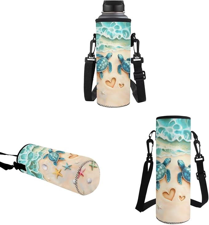 School Backpack Set, Sea Turtle Starfish Print Portable School Bags with Water Bottle Carrier Lunch Boxes Pencil Cases for Teens Student Bag Daypack Set 4 in 1 - Image 5