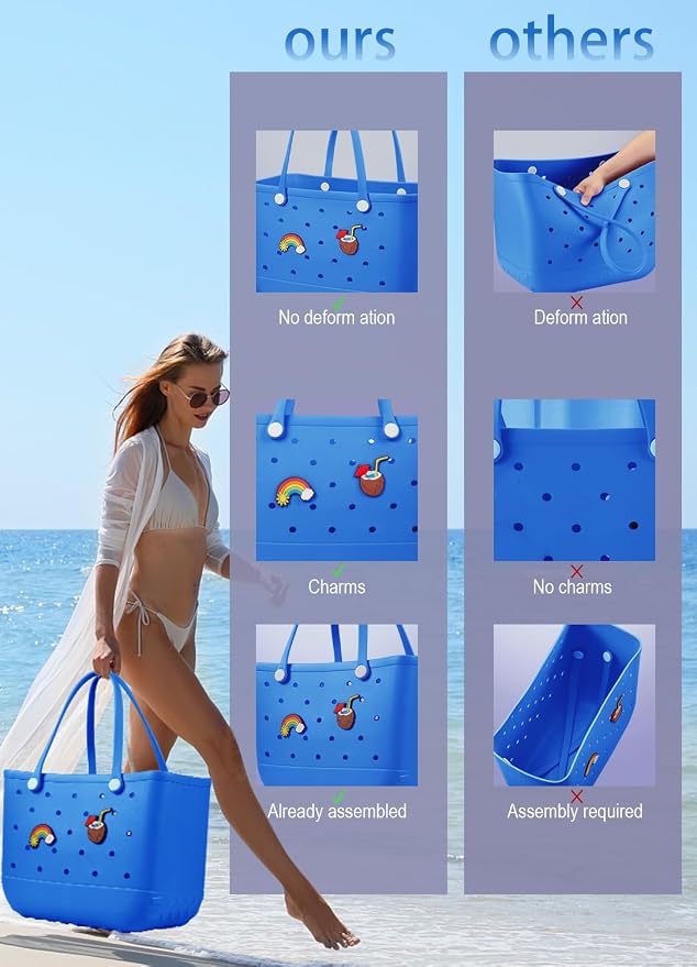 Baonat Beach Bag Rubber Tote Bag - Waterproof Travel Bag for Women Washable Tote Bag Handbag for Sports Beach Market Pool - Image 5