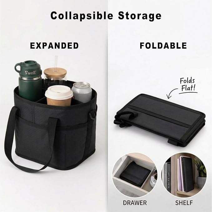 2 Pack Drink Carrier Tote Bags - 4 Water Bottle Holder with Strap, Family Size Multiple Tumbler Carrier Caddy, Hands Free, Insulated, Reusable, Foldable, Adjustable Dividers, for Car, Delivery - Image 6
