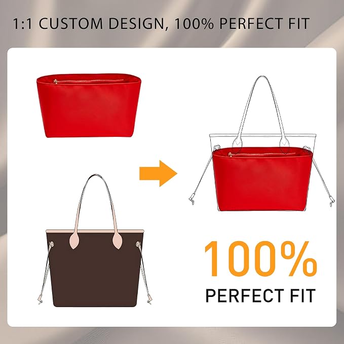 Doxo Purse Organizer Insert for LV Neverfull MM, Premium Nylon Bag Organizer with YKK Zipper & Bottle Holder, Multi Compartments Lightweight Waterproof Handbag Interior Divider, Red - Image 4