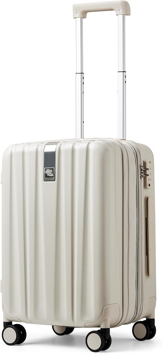 Hanke 20 Inch Expandable Carry on Luggage 22x14x9 Airline Approved Lightweight PC Hard Shell Suitcases with Wheels Travel Luggage Rolling Suitcase Travel Luggage Bag for Weekender(Ivory White) by Hanke
