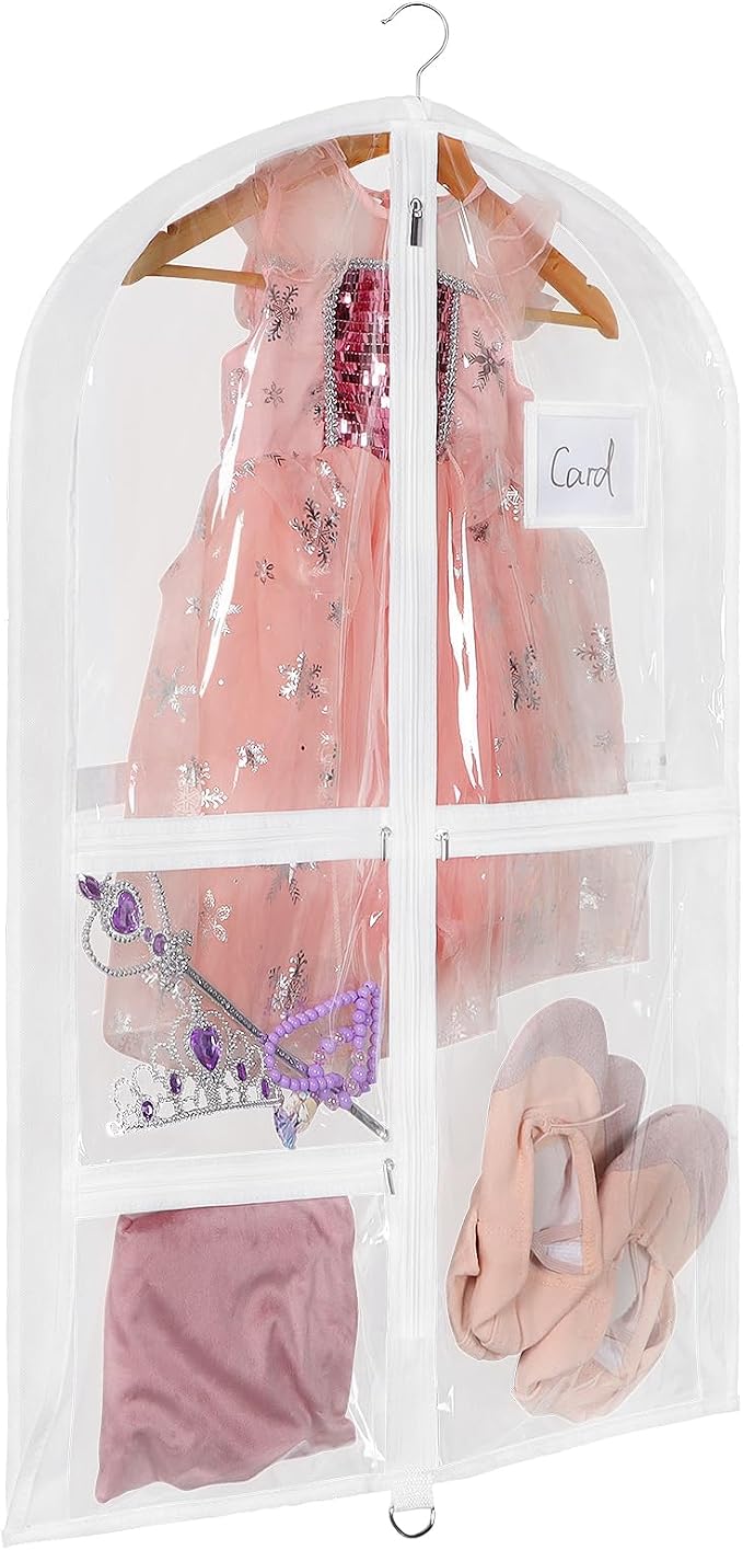 Univivi Clear PVC Dance Costume Bags Garment Bag 35 Inch for Dance Competitions, with 3 Seperated Medium Clear Zipper Pockets and 1 Large Back Zippered Pocket (Clear) by Univivi