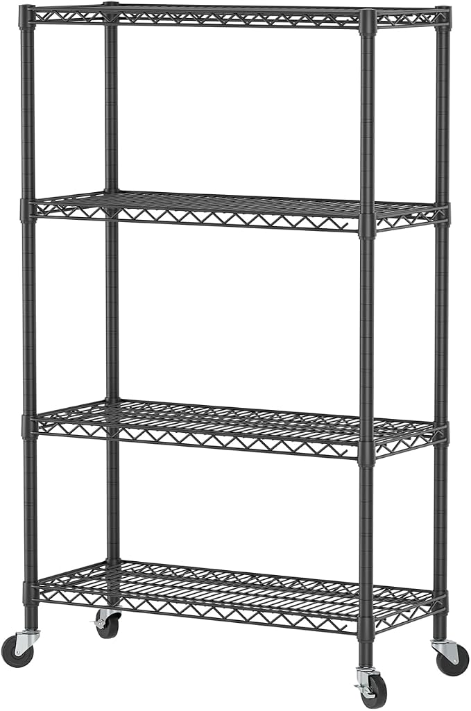 Golpart 4 Tier Shelves Storage Shelf Wire Closet Bathroom Organizers Metal Pantry Kitchen Garage Shelving Unit Laundry Room Organization Home Rack Net Basket Black with Wheels 14”D X 36”W X 58”H - Image 9