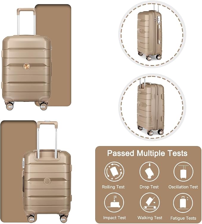 Somago Luggage Sets 4 Piece Lightweight Hardside Polypropylene Travel Suitcases with Double Spinner Wheels and TSA Lock,Noble Golden - Image 7
