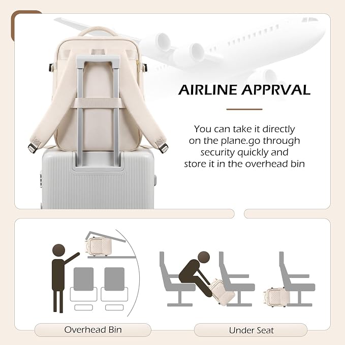 MDODO Travel Backpack for Women Men - Large Carry on Backpack fits 15.6" Laptop Lightweight Travel Bag Daypack Waterproof Causal Bookbag Backpack for College,Work,36L, Beige - Image 5