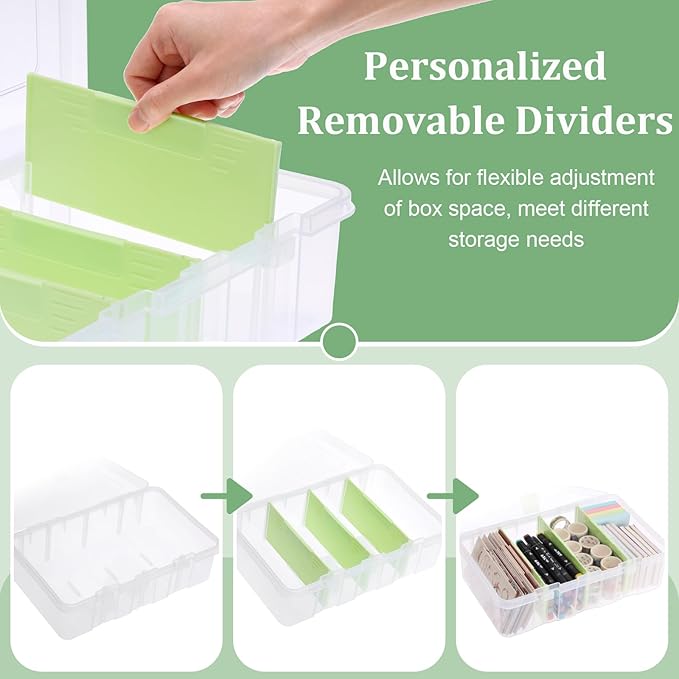 BTSKY Clear Plastic Dividing Storage Box with 4 Compartments Adjustable Storage Bin with Lid Plastic Craft Storage Container Multipurpose Sewing Box Art Supply Organizer, 13.3x8.1x3.4 Inches, Green - Image 4