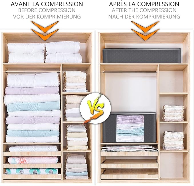 VOUNOT Set of 9 Clothes Storage Bag with Large Capacity Vacuum Bag 3 Foldabale EDENOO Storage bag with Reinforced Handle 3 Vacuum Bags with Hand Pump for Bedding and Clothes - Image 7