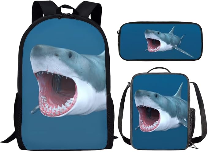 Kids Novelty Animal Backpack and Lunch Box for Boys Girls Student Lightweight 17 Inch School Shark Backpack with Lunch Bag Pencil Case Kids Comfy Padded Black Large Bookbag - Image 2