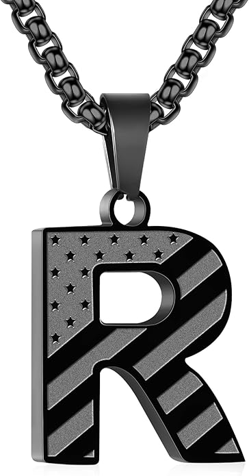 Zocomi Stocking Stuffers Christmas Gift - Initial Necklace Gifts for Men Boys, Stainless Steel American Flag Pendant Jewelry, Christmas Gifts Ideas for Kids Teen Boys