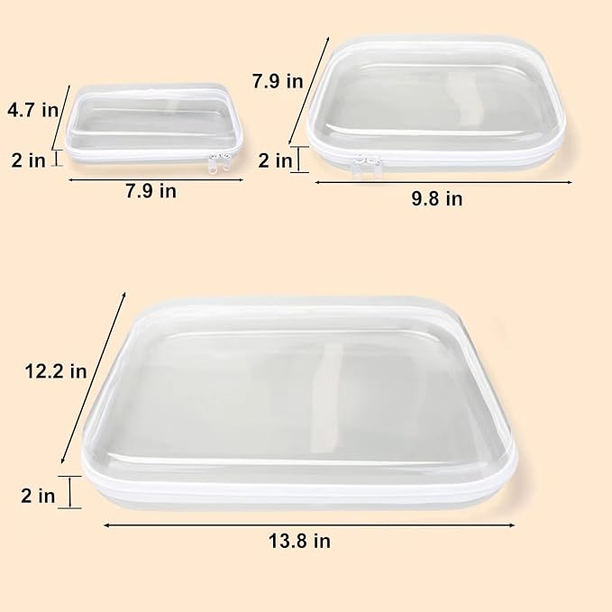 3PCS Clear Hard Shell Zipper Case 13.8 * 11.8 * 2 IN (White) | Transparent shell for easy item access. Works as cosmetic bag, toy pouch, diaper organizer and pencil case. - Image 6