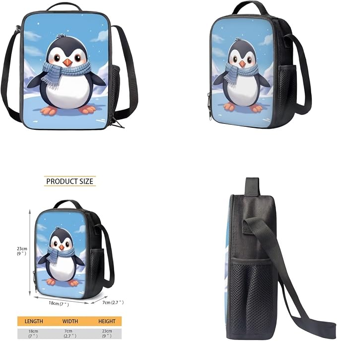 White Penguin Kindergarten Backpack for Boys with Lunchbox Grades 2 To 5 Large Capacity Kids Bookbag and Water Bottle Set Portable Lightweight Schoolbag Fit Middle School High School - Image 4