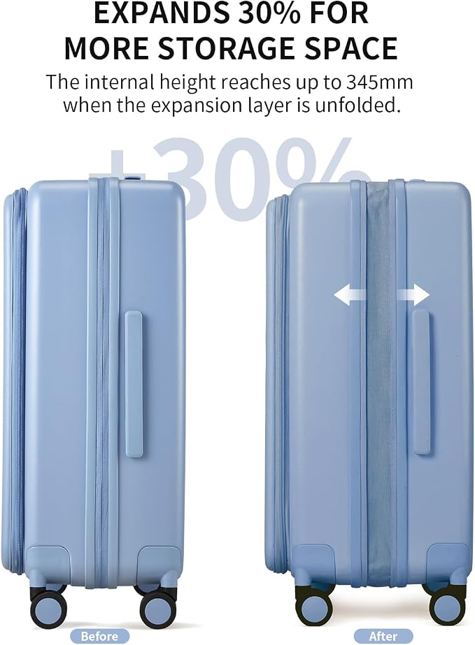 Expandable Top Open Carry On Luggage 22x14x9 Airline Approved, 20 Inch Hard Shell Carry On Suitcase with Spinner Wheels,Travel Small Luggage for Women Men,Blueberry Blue - Image 3