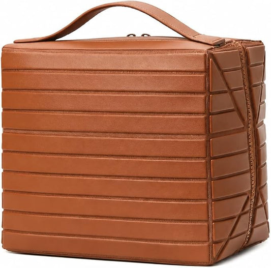 Travel Makeup Organizer Bag for Women, Fold Down Large Capacity Makeup Organizer with Compartments, Foldable Lay Flat Waterproof Cosmetic Toiletry Bag for Brushes, Skincare and Travel, Chocolate by Unknown