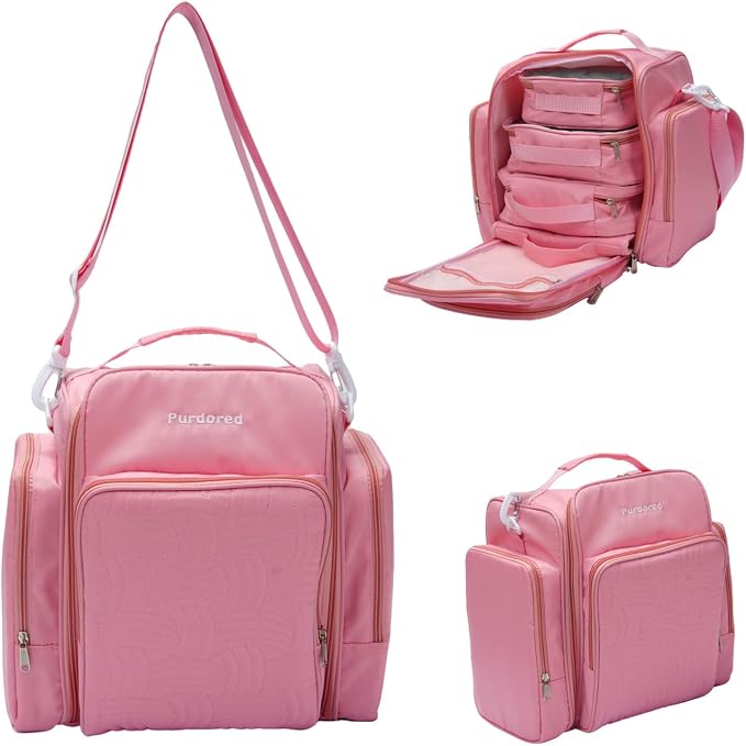 Multifunctional Travel Toiletry Bag With Jewelry Organizer,Portable Hanging Storage Bag With 4 Compartments,Large Capacity Makeup Case For Skincare & Bathroom Essentials (Pink) by Unknown