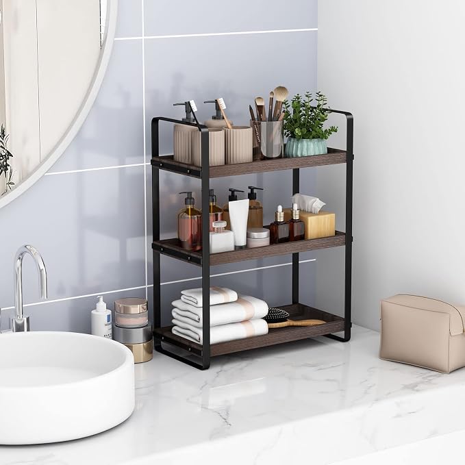 HNRLOY Bathroom Counter Organizer,Bathroom Countertop Organizer,Counter Shelf,Countertop Storage,Organization and Storage,Makeup Shelf,Sink Caddy(Brown 3 Tier) - Image 5