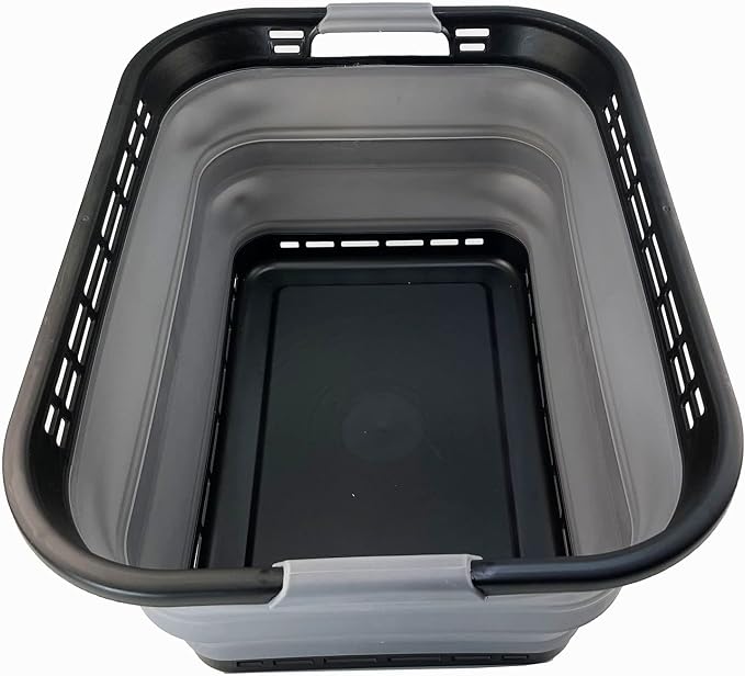 SAMMART 42L (11 Galloons) Collapsible Plastic Laundry Basket - Foldable Pop Up Storage Container/Organizer - Portable Washing Tub - Space Saving Hamper/Basket [BPA Free] (Black/Frost Grey) by SAMMART