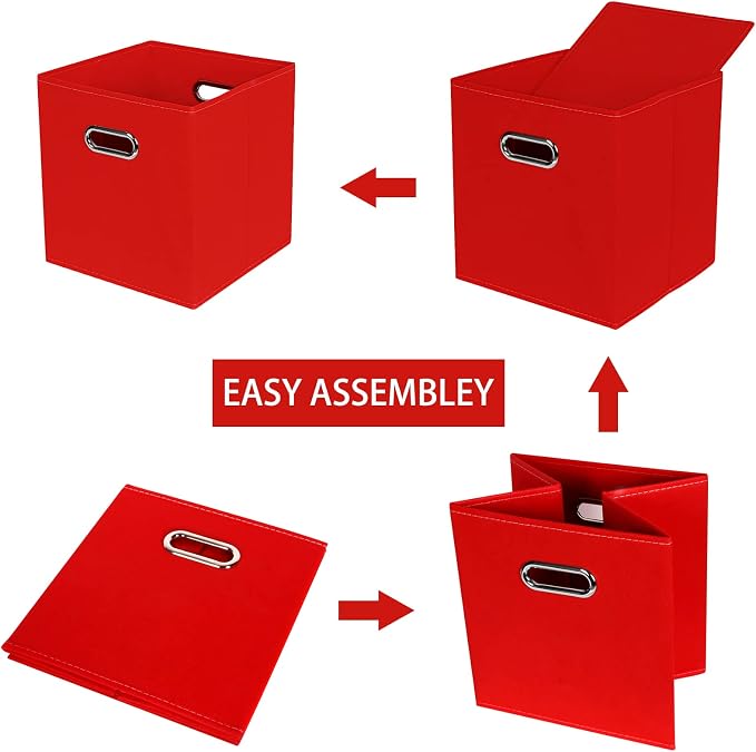 Fabric Cloth Storage Bins,Fabric Cube Bins Organizer with Dual Handles Foldable Cube Storage Baskets for Home Bedroom Storage,Set of 6,(Red) - Image 6