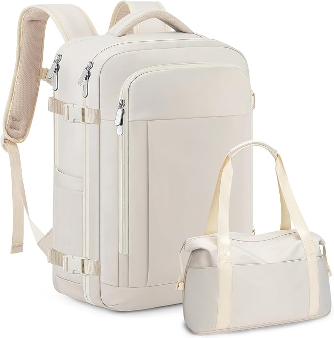 RDTGO Travel Backpack For Women,Personal Item Travel Bag Fits 17" Laptop,Flight Approved Carry-On Backpack, Hiking Backpack,Waterproof Outdoor College Casual Daypack (Beige) by RDTGO