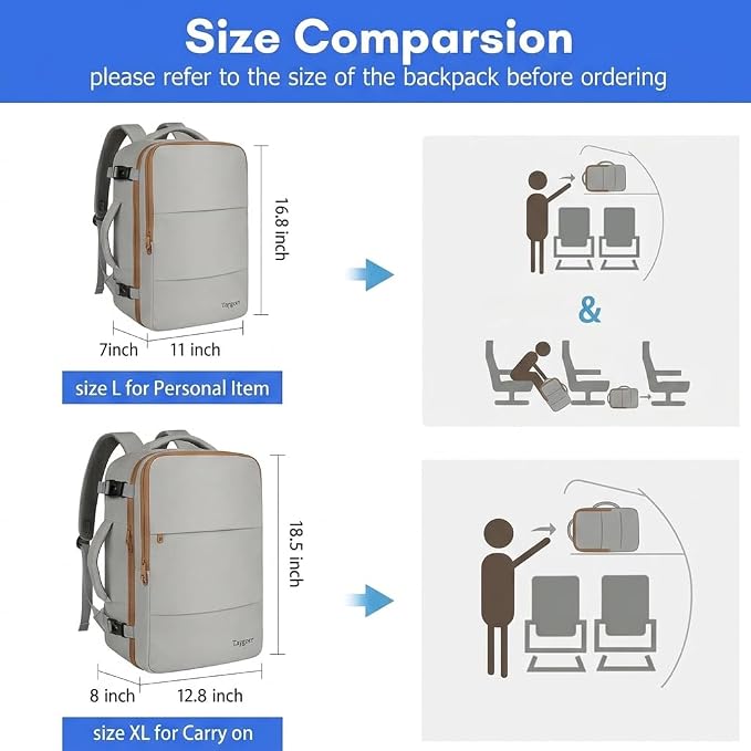 Taygeer 35L Carry On Travel Backpack for Women, Fits 15.6 Inch Laptop | Personal Item Backpack with Water Bottle Pocket, Large Weekender Bag for Women Men Hiking Gift, Dark Brown Khaki - Image 6