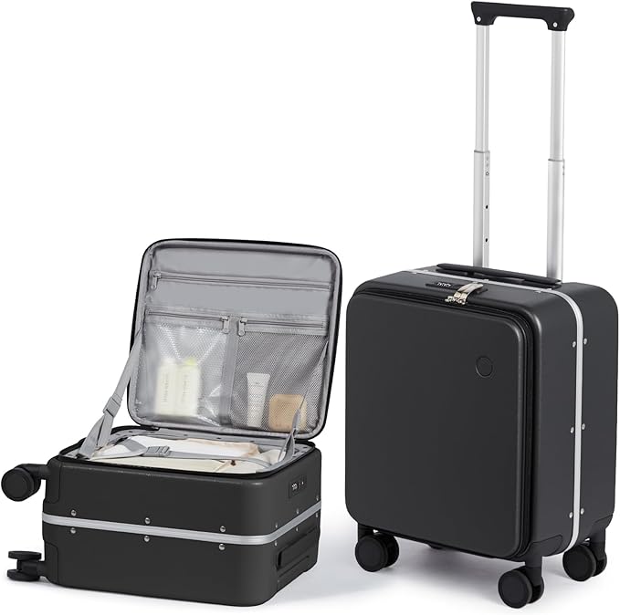 mixi 17x14x9 Carry On Luggage Underseat PC Hard Shell Suitcase Top Opening Aluminum Frame Travel Suitcases with Wheels, Black by MIXI
