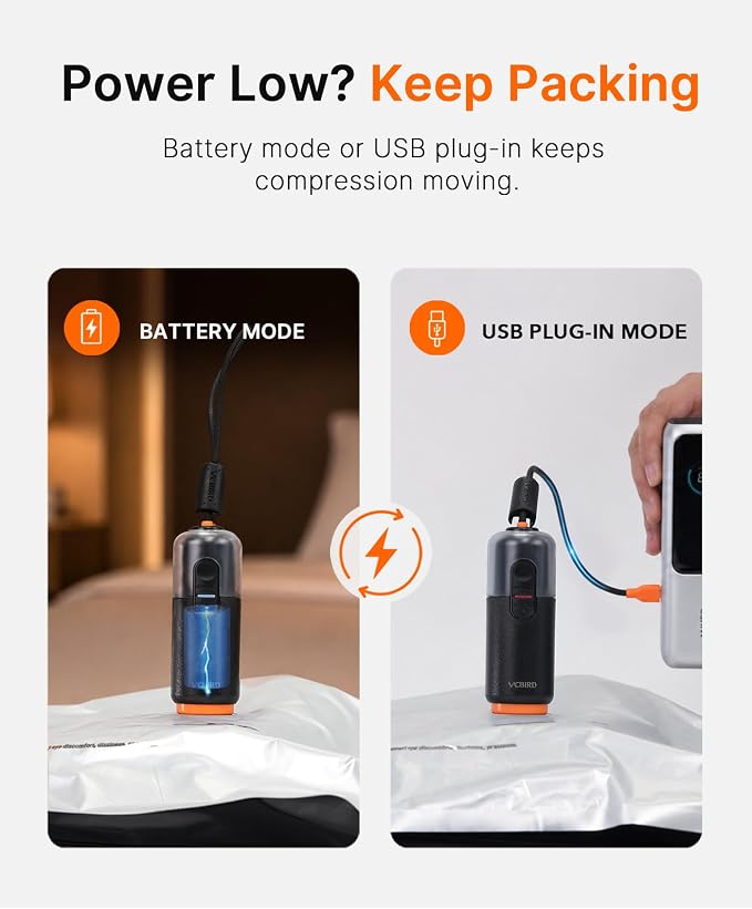 Vacbird 10-Pack Large Vacuum Storage Bags with USB & Battery 2-in-1 Rechargeable Cordless Pump, Space Saver Seal Bags for Home Organization, Bedding, Blankets and Clothing - Image 4