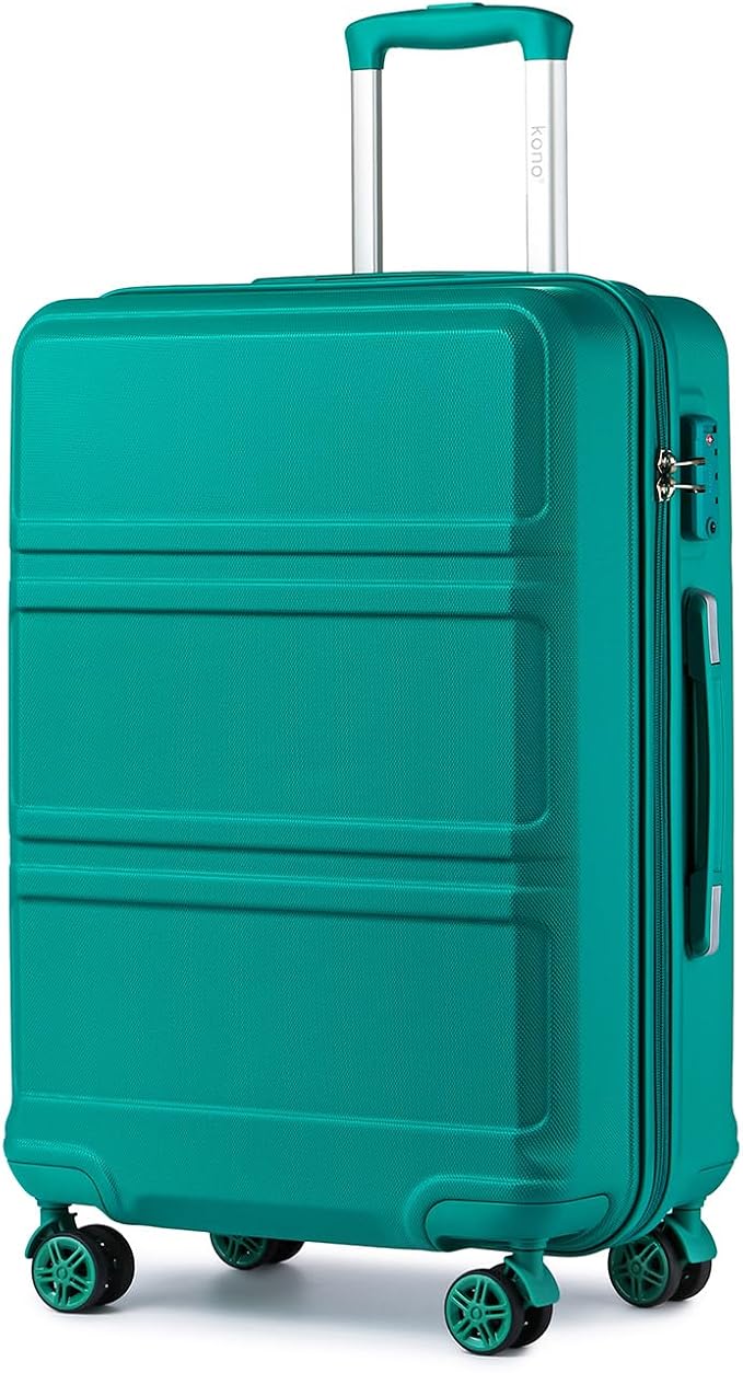 Kono 24 Inch Luggage Suitcase with Spinner Wheels TSA Lock | Lightweight PC+ABS Hardside Medium Checked Luggage Durable Rolling Suitcase Turquoise by Kono