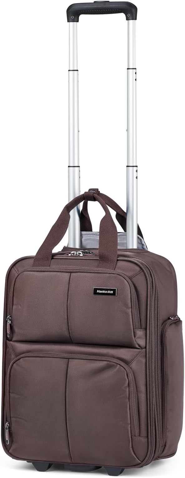 Hanke 16 Inch Underseat Carry On Luggage With Wheels, Small Rolling Suitcase Lightweight Under Seat Carry On Bag, Airline Approved Personal Item Overnight Softside Travel Luggage Bag,Coffee by Hanke