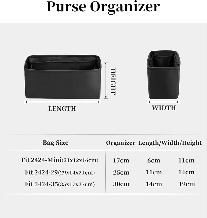 Women's Purse Organizer Insert - Satin & Lightweight Fabric with Inside Pockets, Portable for Commute, Travel, Shopping, and Evening, Multicolor Options, Fits for Kelly 24-24(Black, 2424mini) - Image 7