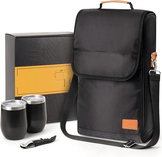 3 Bottle Wine Tote Bag with Tumblers and Opener, Portable Wine Carrier Purse for Travel/Picnic/Beach/Pool/Events/Hiking, Gift for Women Men, Black by Terrete