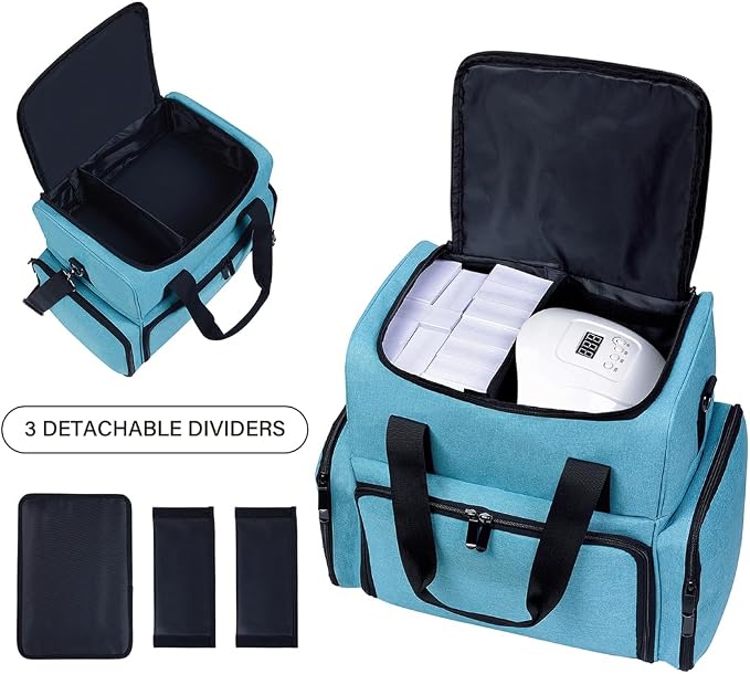 Large Makeup Bag Double Layer with 3 Removable Case.Lake Green | Large Makeup Bag with 3 Removable Case and 2 Removable Dividers Double Layer Travel Cosmetic Makeup Brushes Storage Section - Image 4