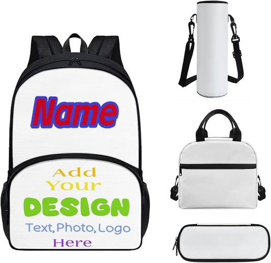 Personalize School Backpack Set 4 Pcs Custom Design Schoolbag SetsAdd Name,Photo,Text,Logo Bookbag for Primary,Secondary School,Back to School Gift by Chririnla