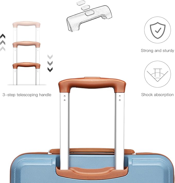 Kono Carry On Luggage Set Airline Approved with Spinner Wheels | Lightweight PC+ABS Carry On Suitcase with TSA Lock Durable Luggage Hardside Apricot Blue - Image 9