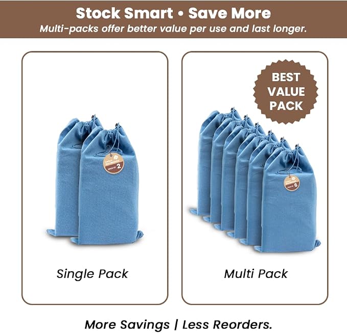 LFH Cotton Rich Shoe Storage Bags with Drawstring, Dustproof Breathable Reusable Organizer, Perfect For Travel, Dorm, Hotel, College, Gym, Easy to Carry, Machine Washable 8"x17" (Pack of 6) - Sky Blue - Image 10