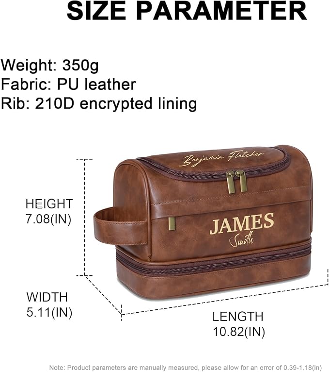 Personalized Leather Toiletry Bag, Brown, Three Layer Structure, Waterproof, Customizable Name Engraving, Travel Organizer for Men, Multi-Occasion Gift (UK2001) - Image 2