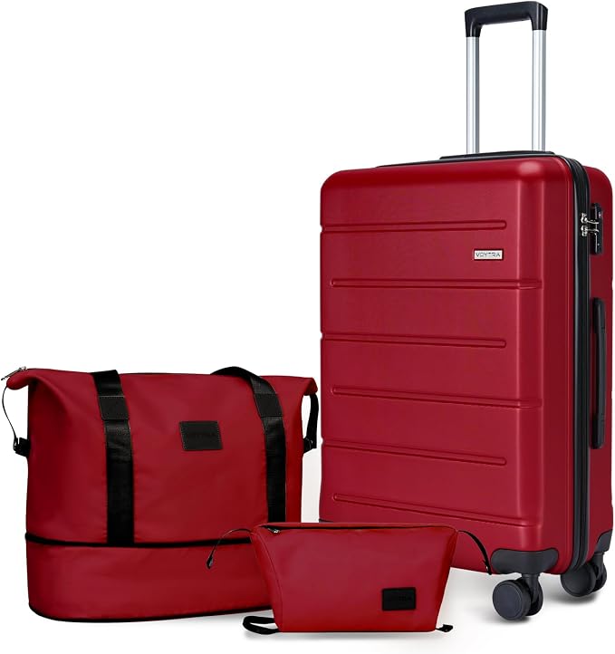 3-Piece Luggage Set, 20" ABS Hardshell Lightweight Suitcase with Smooth Spinner Wheels for Business and Family Travel (Vibrant Red) by VoytraLuggageSuitcase