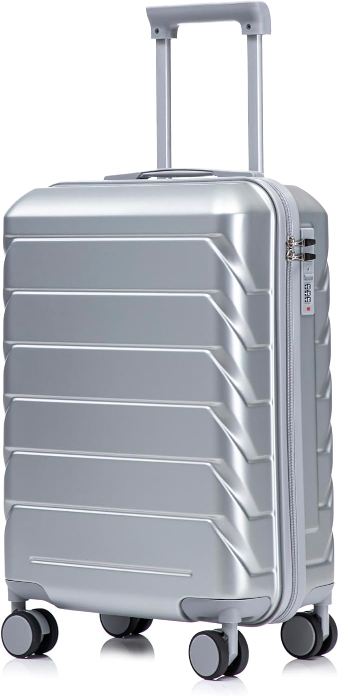 20 Inch ABS Hard Shell Travel Checked Luggage With Combination Lock, Sliver by Merax