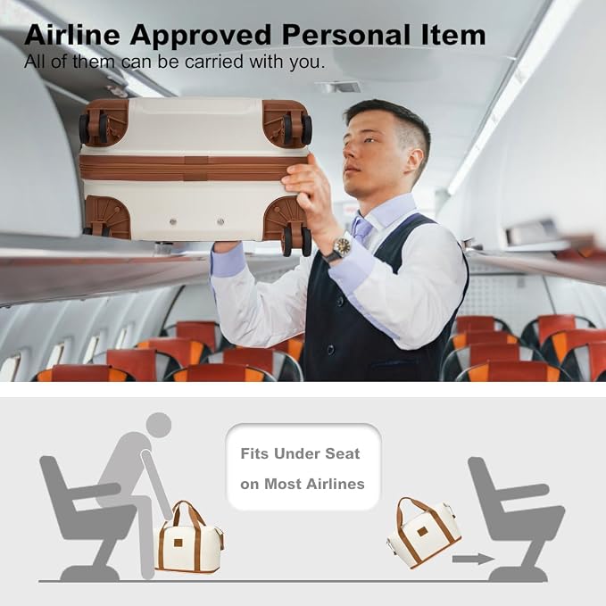 Kono Luggage Set 4 Piece Carry On Hardside Luggage with Spinner Wheels | Lightweight PC+ABS Carry On Suitcase with TSA Lock Cream White - Image 4