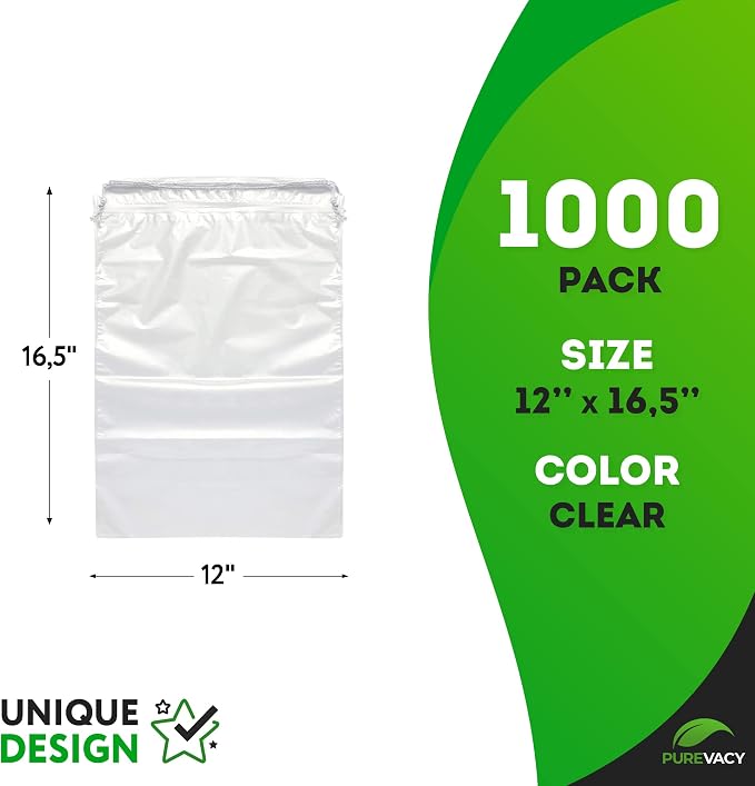 Clear Drawstring Bags, 12 x 16 Inch Plastic Shoe Bags with Cotton Drawstrings, Pack of 1000 for Travel Storage and Packaging - Image 2