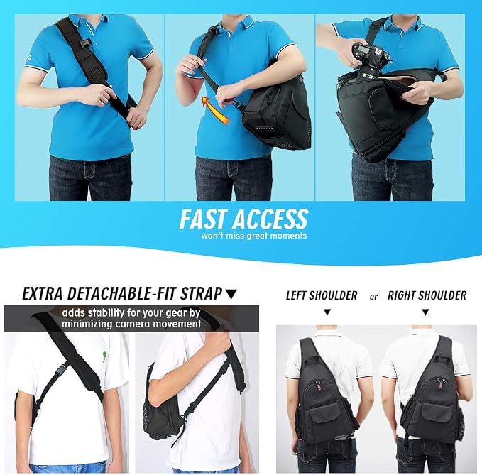 DSLR Camera Bag Waterproof Camera Sling Backpack with Rain Cover Outdoor Travel Backpack Camera Bag Case for Laptop Canon Nikon Sony Pentax DSLR Cameras,Lens,Tripod and Accessories (Black) - Image 4