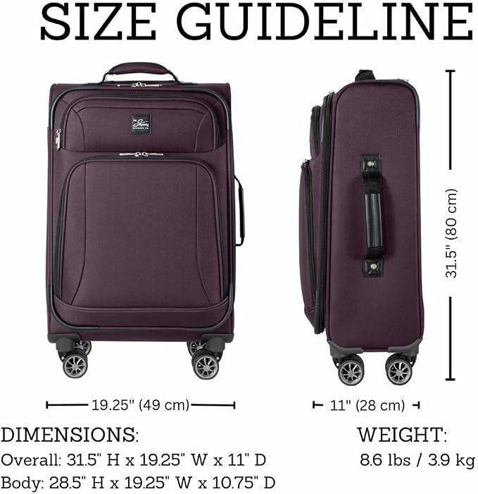 Skyway Epic Softside Large Checked Luggage - Lightweight Suitcase with Wheels | TSA Approved Travel Bag | Spinner Suitcase | Large Luggage Set with Telescoping Handle, 28 inch, Plum - Image 7