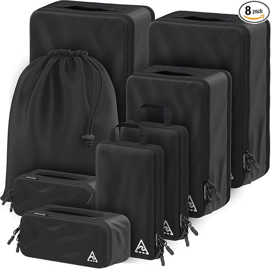 Well Traveled 8 pcs Compression Packing Bags Cubes Set with HybridMax Double-Capacity Design - Packing Cubes for Travel Compression to Maximize Limited Luggage Space, Black by WellTraveled