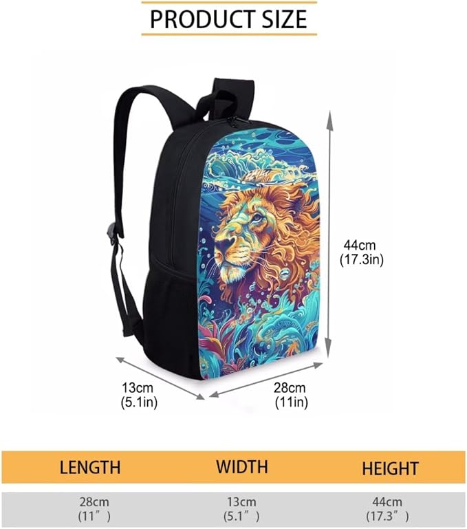 17 Inch Animal Print School Backpack And Lunch Box Set for Kids Lightweight Undersea Lion Backpack for Boys Girls Sturdy School Bag with Insulated Lunchbox Pencil Case Student Bookbag - Image 7