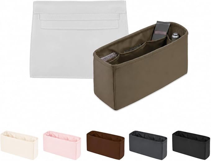 Women's Purse Organizer Insert - Satin & Lightweight Fabric with Inside Pockets, Portable for Commute, Travel, Shopping, and Evening, Multicolor Options, Fits for Kelly Danse(Etoupe grey,Danse22) by KINGSINBAG