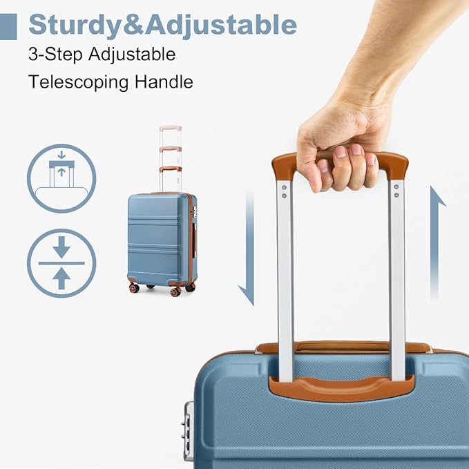 Kono 4 Piece Luggage Sets Expandable(only 28") with Spinner Wheels TSA Lock | Lightweight PC+ABS Hardside Travel Rolling Suitcases 20in 24in 28in Carry on and 12in Mini Cosmetic Case Apricot Blue - Image 4