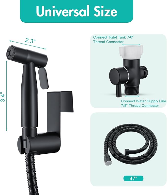 BARROCK Handheld Bidet Sprayer for Toilet, Stainless Steel Metal Made Baby Cloth Diaper Spraying Kit, Bathroom Toilet Bidet Attachment Set for Bathing Pets and Feminine Hygiene, Matte Black