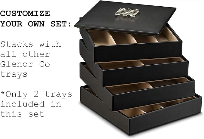 Glenor Co Jewelry Organizer Tray - Set of 2 - Stackable Empty Jewelry Storage Trays w/o Dividers - Display on Dresser or Drawer - Compatible with Other Trays - Black - Image 5