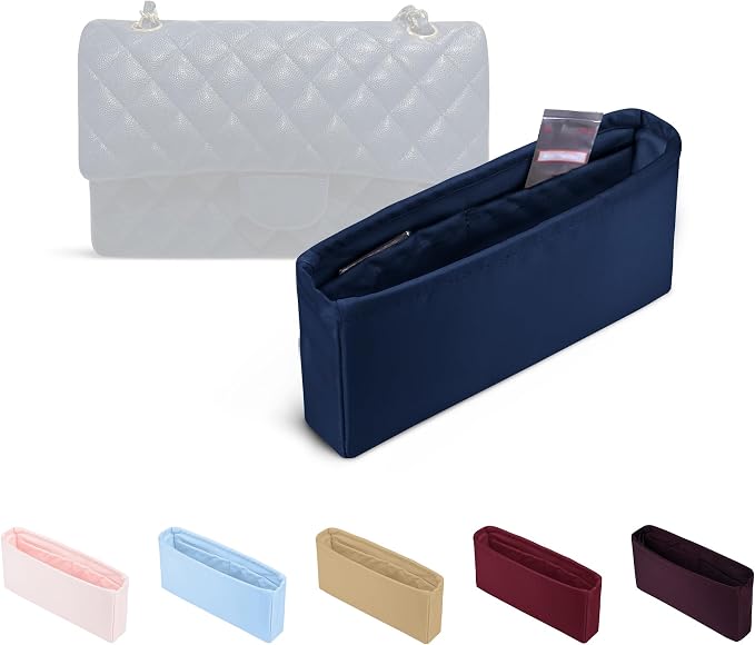 Purse Organizer Insert, Silky-Soft Lightweight Design, Multi-Pocket, Keeps Bag Organized & Protects Interior, Fits Chanel Classic Flap Maxi, Ideal for Travel & Daily Use(Blue Nuit, CF Maxi) by KINGSINBAG
